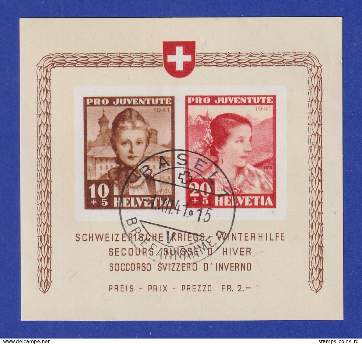 Schweiz 1941 Winterhilfe-Block  Mi-Nr. Block 6 Sauber O BASEL.  - Autres & Non Classés