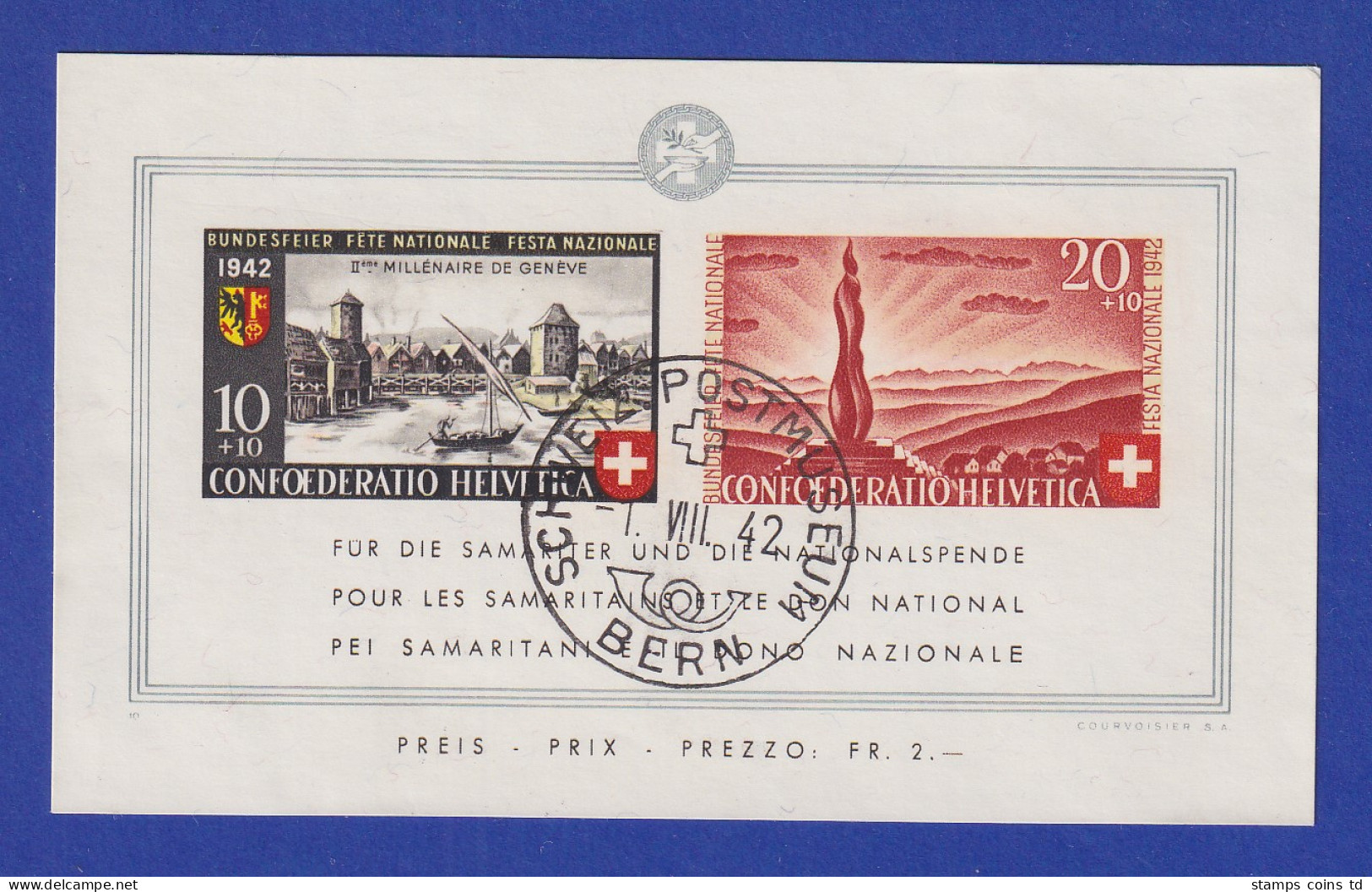 Schweiz 1942 Pro Patria, 2000 Jahre Genf. Mi-Nr. Block 7 Mit O BERN POSTMUSEUM - Autres & Non Classés