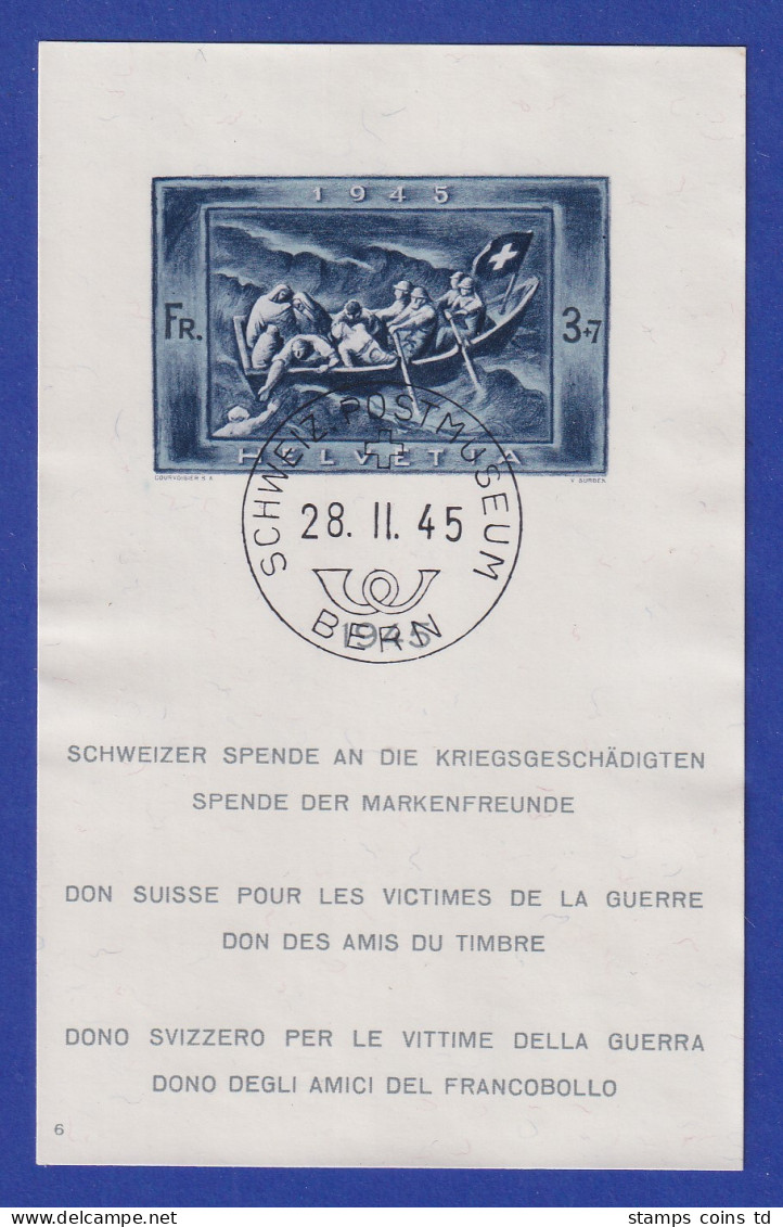 Schweiz 1945 Spende Für Kriegsgeschädigte Mi-Nr. Block 11 Mit O BERN POSTMUSEUM - Other & Unclassified