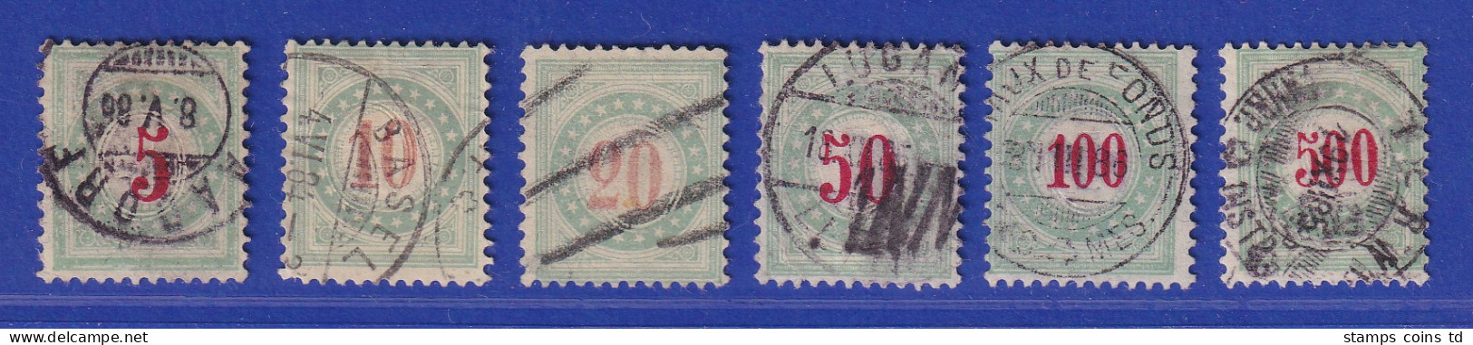 Schweiz 1883 Portomarken Opalgrün 5-500 C. Mi.-Nr. 17-22 Satz Kpl. Gestempelt. - Autres & Non Classés