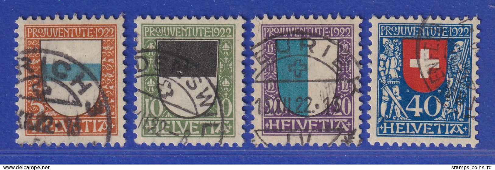 Schweiz 1922 Pro Juventute Wappen Mi.-Nr. 175-78 Satz 4 Wte. Gestempelt - Sonstige & Ohne Zuordnung