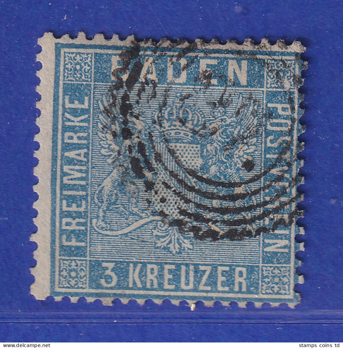 Altdeutschland Baden 3 Kreuzer Blau Mi-Nr. 10a Gestempelt, Ideal Gezähnt ! - Used