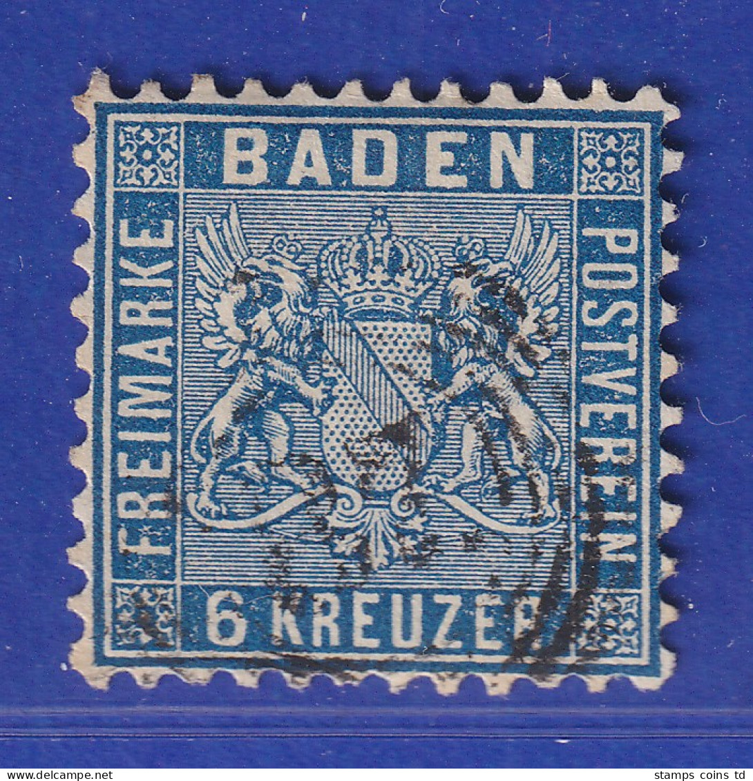 Altdeutschland Baden 6 Kreuzer Blau Mi-Nr. 14b Gestempelt, Gut Zentriert.  - Used