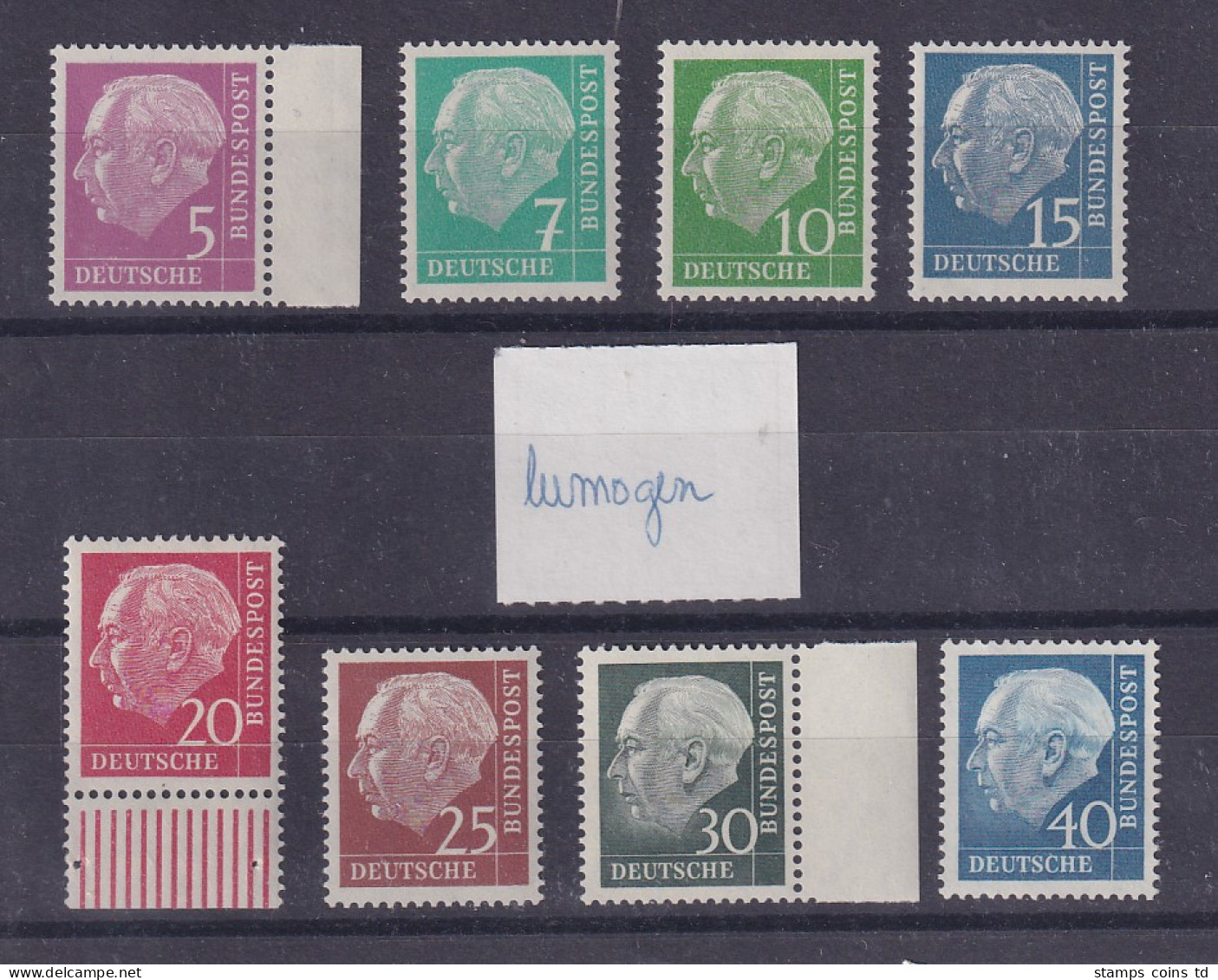 Bund Heuss Lumogen 8 Y-Werte Satz Komplett Postfrisch, Teils Randstücke ** - Unused Stamps