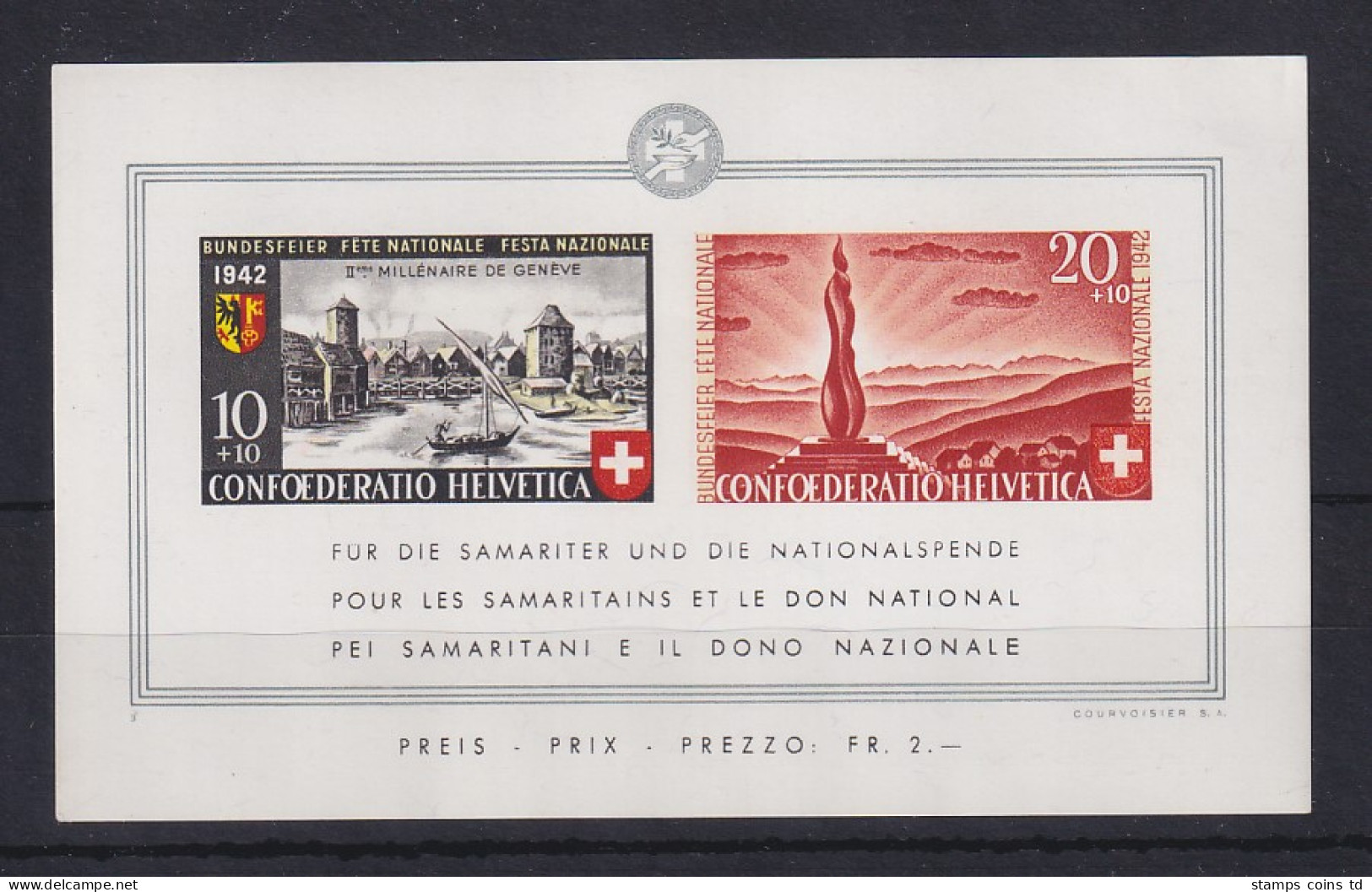 Schweiz 1942 Blockausgabe Pro Patria /  2000 Jahre Genf, Mi.-Nr. Block 7 ** - Sonstige & Ohne Zuordnung