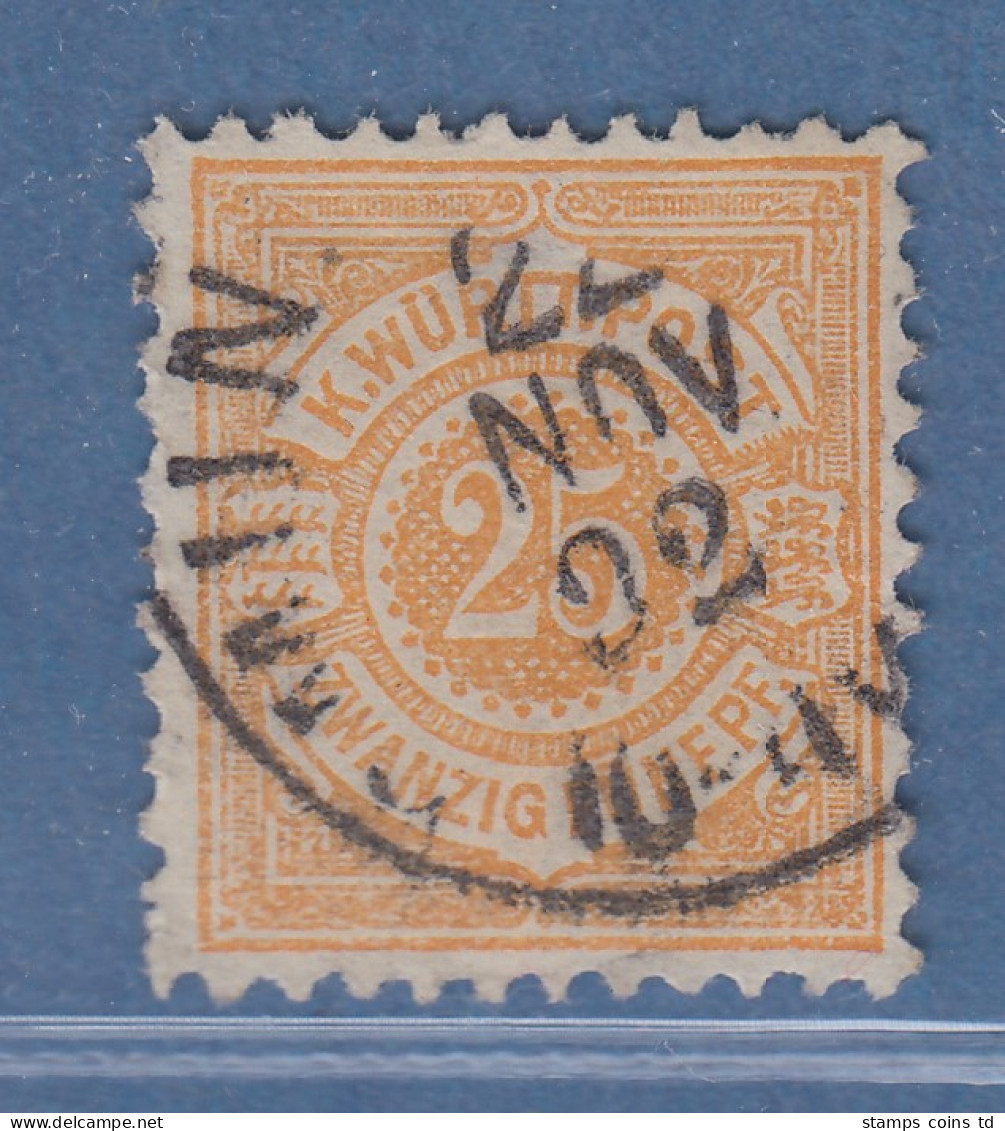 Württemberg 25 Pfg. Gelborange Gute Farbe Mi.-Nr.57b Gest. Gepr. Heinrich BPP - Gebraucht