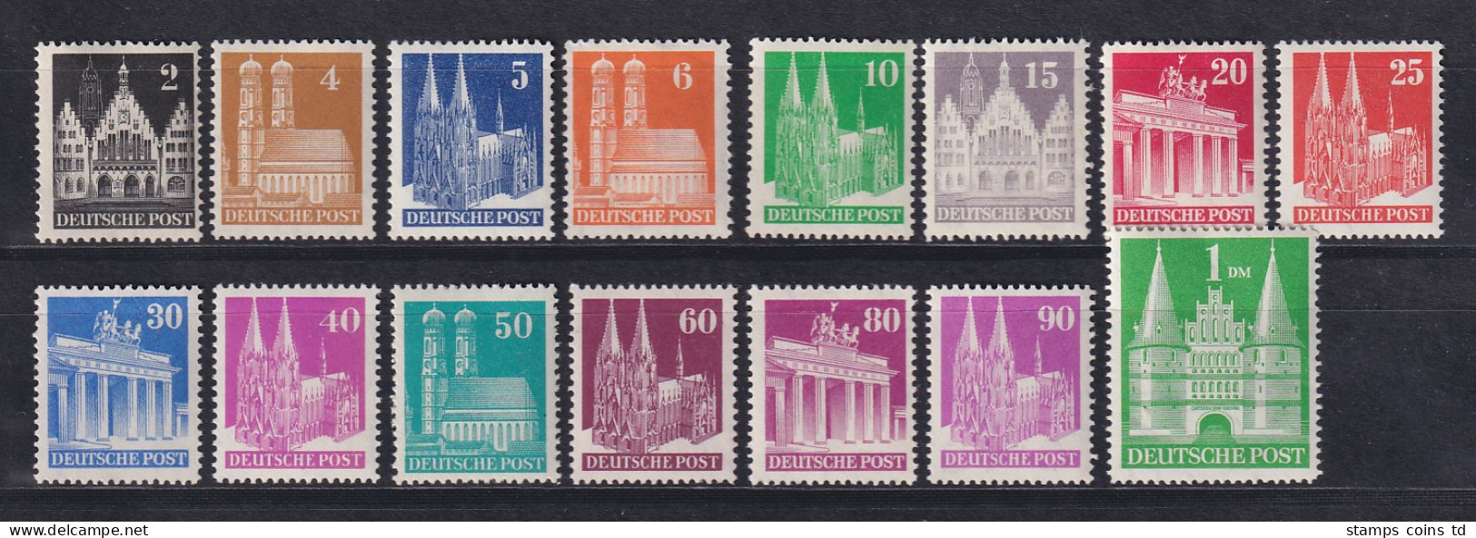 Bizone 1948 Bautenserie Enge Zähnung Mi.-Nr. 73-97 Eg Kpl. Satz 15 Werte **  - Mint