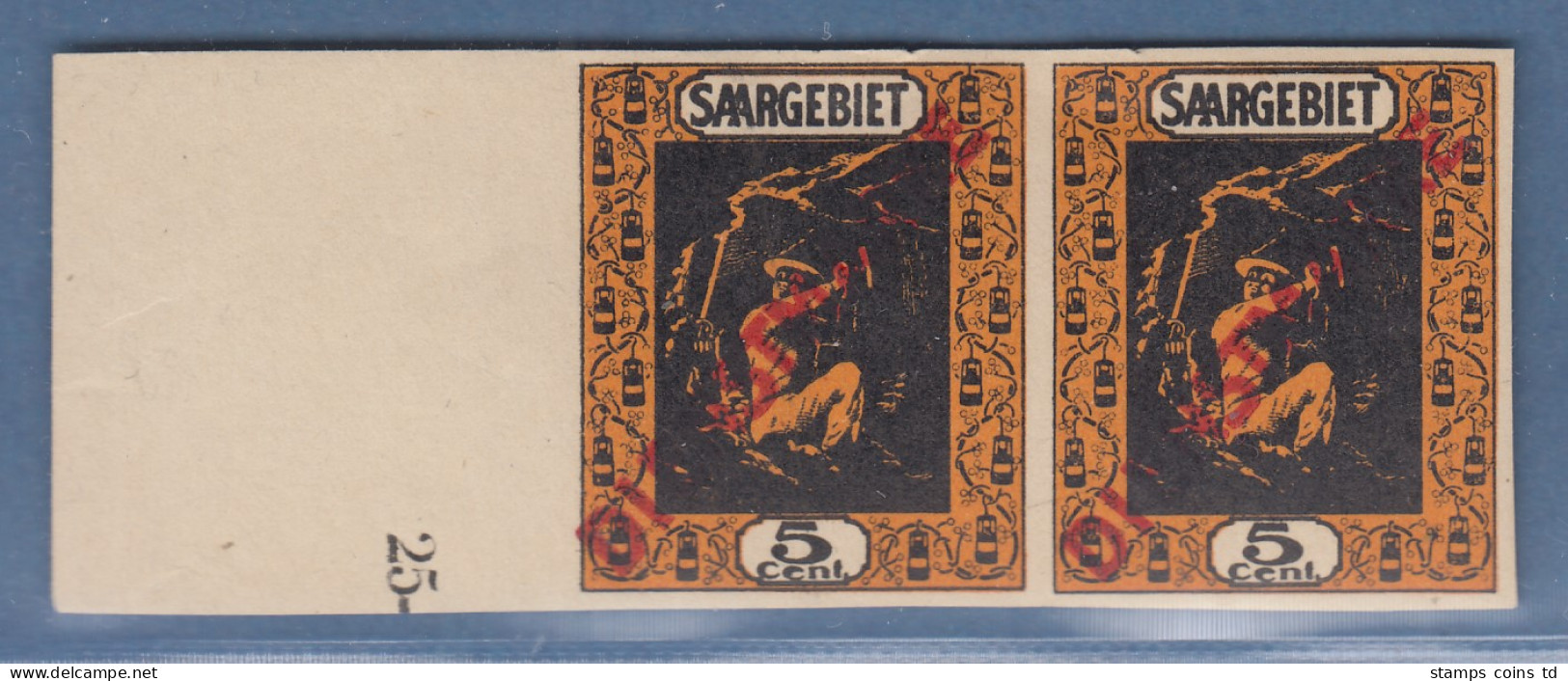 Saar Dienstmarke 5C. Mi.-Nr. 2 Ia Waagerechts Paar Ungezähnt ** - Unused Stamps