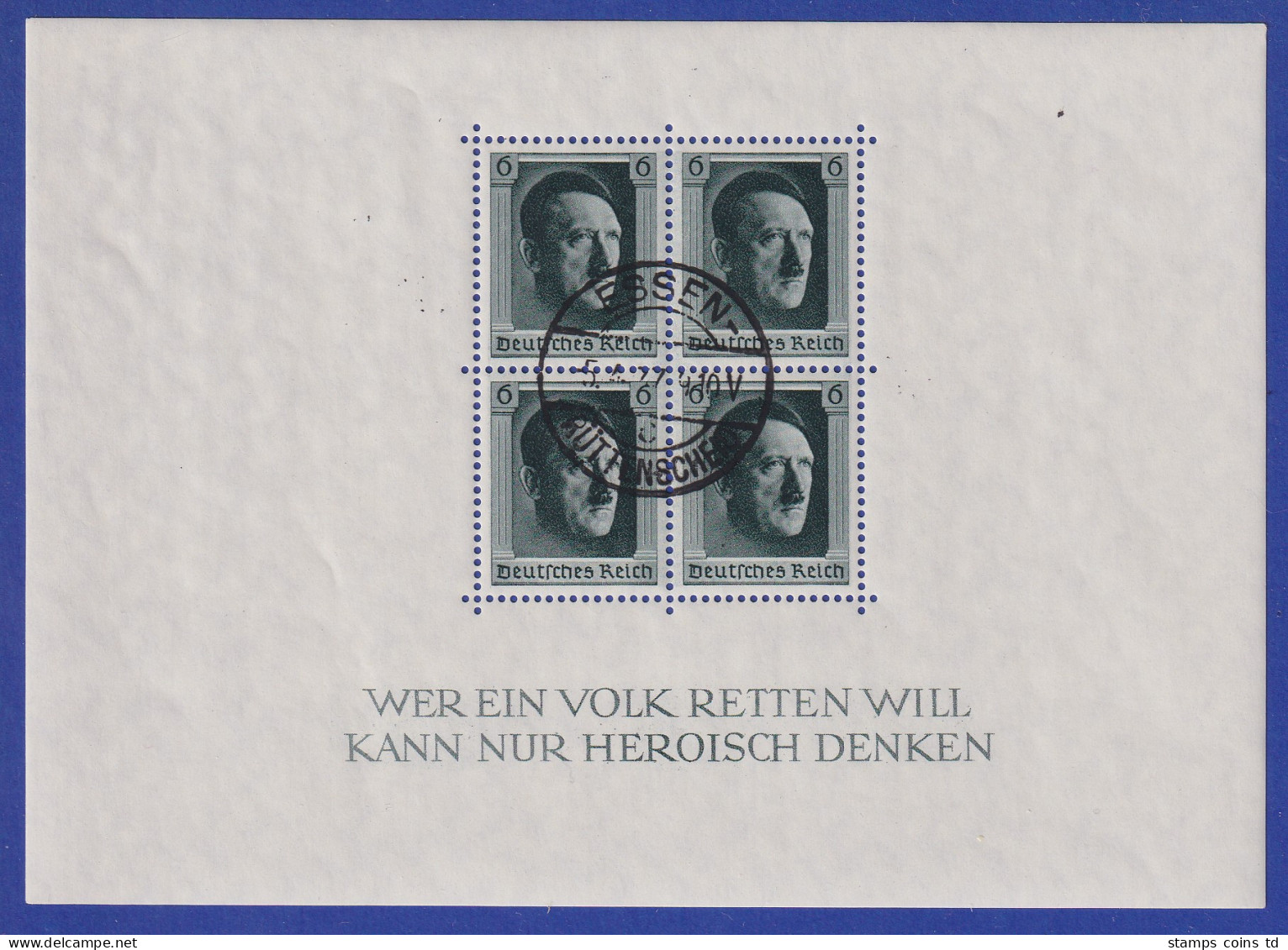 Dt. Reich 1937 48. Geb. Hitler Mi.-Nr. Block 7 Ersttagsstempel ESSEN 5.4.37 - Usati