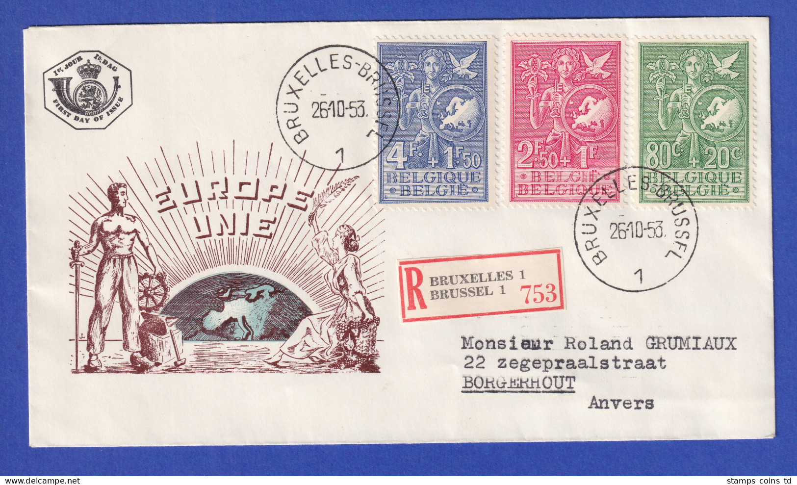 Belgien 1953 Büro Der Europäischen Jugend Mi.-Nr. 976-978 Auf FDC - Other & Unclassified