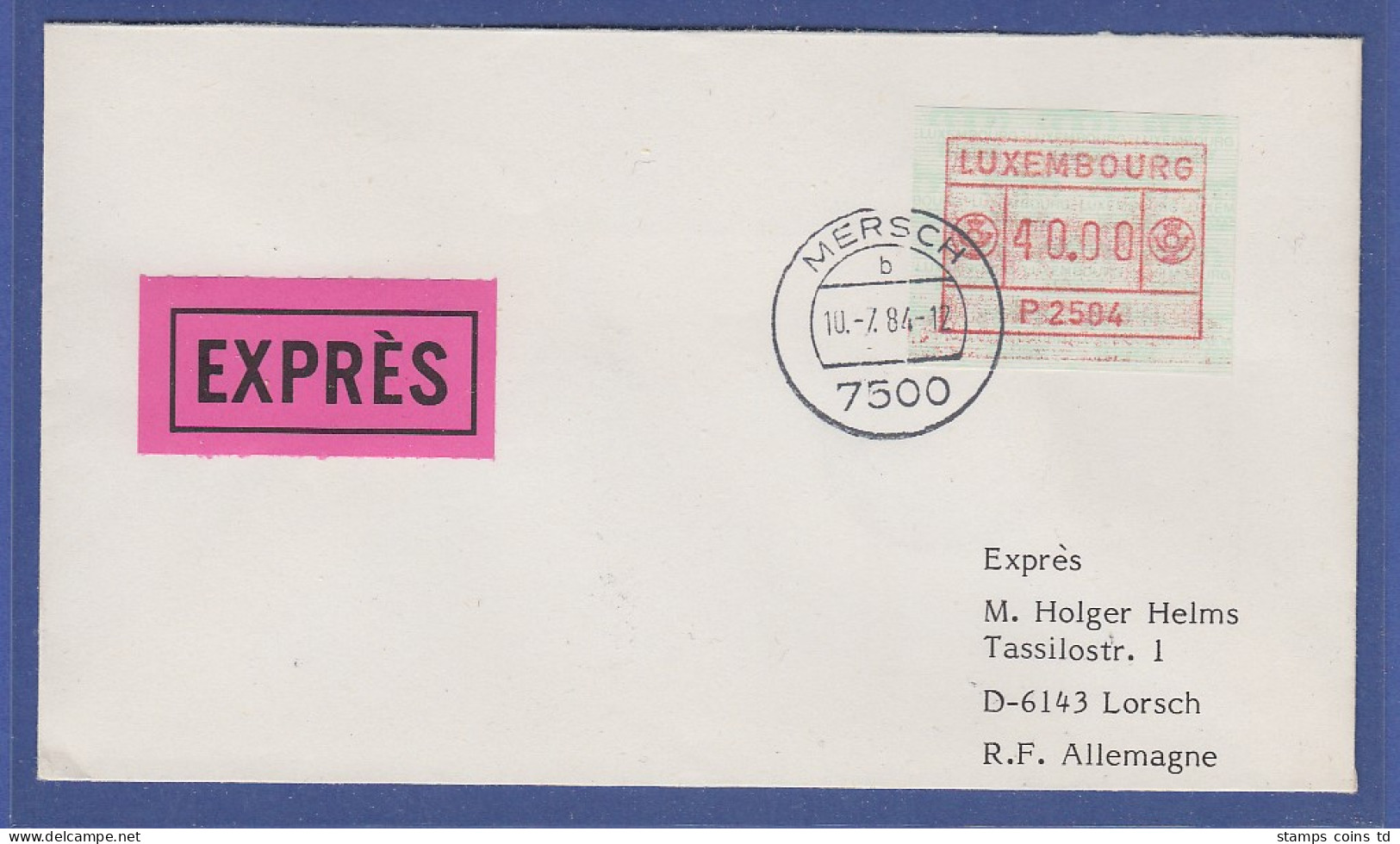 Luxemburg ATM P2504 Wert 40,00 Fr.  Auf Exp.-FDC Gel. Nach Lorsch - Postage Labels