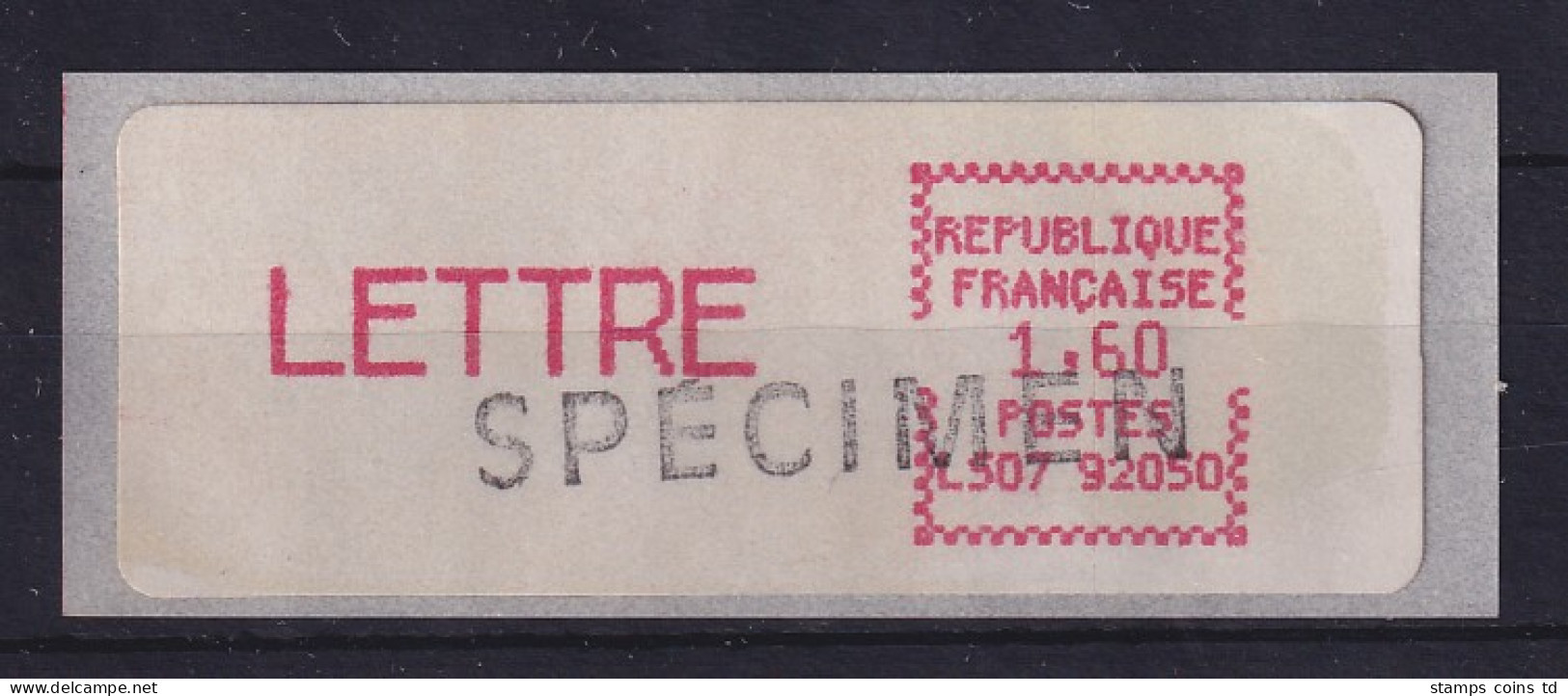 Frankreich ATM  LS07 92050 Runde Ecken, Mittelrosa LETTRE 1,60 SPECIMEN **  - Otros & Sin Clasificación