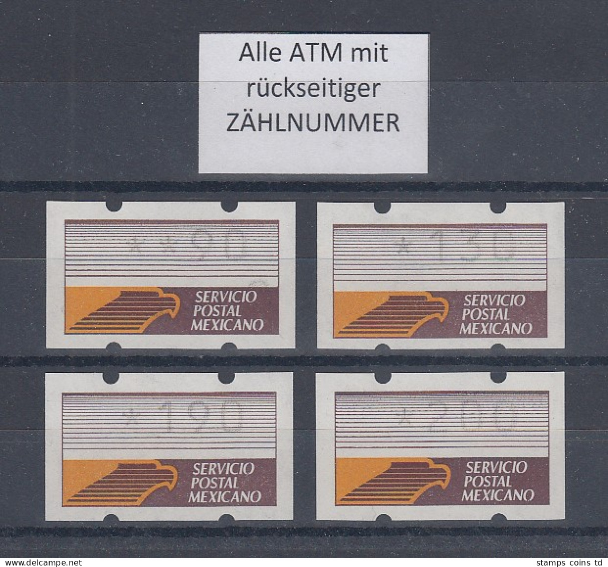 Mexiko Klüssendorf-ATM Weißes Pap. Fl. Mi.-Nr. 1z  Satz 90-130-190-200 ** Mit ZN - Messico