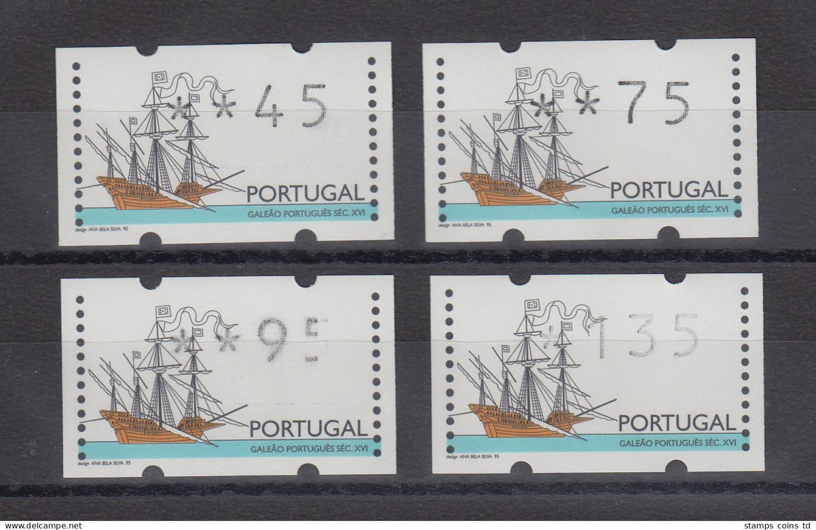 Portugal 1995 ATM Galeone Mi.-Nr. 10Z1 Satz 45-75-95-135  ** 95er Als Teildruck! - Timbres De Distributeurs [ATM]