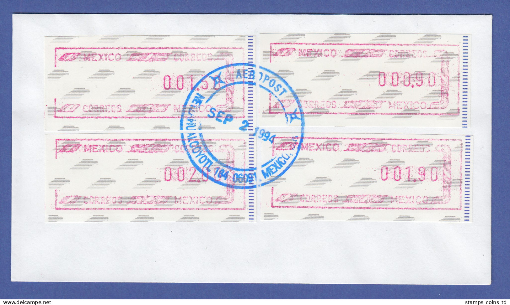 Mexiko 1994 Frama-ATM Mi.-Nr. 6 Satz 090-130-190-200 Auf Umschlag  - Mexique