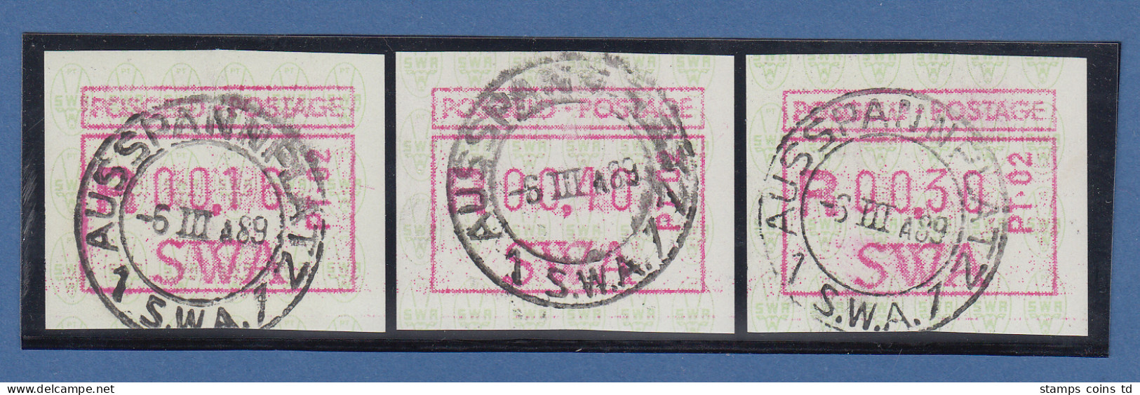 Südwestafrika FRAMA-ATM Nr.1  Aut.-Nr. PT-02 Satz 16-30-40 Aus OA Mit Orts-ET-O - Frama Labels