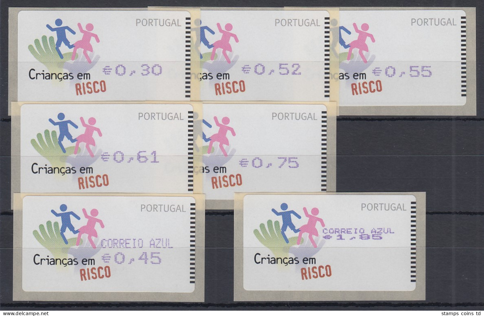 Portugal 2007 ATM Kinder In Gefahr Amiel Mi-Nr 58.2 Satz 7 Werte **  - Timbres De Distributeurs [ATM]