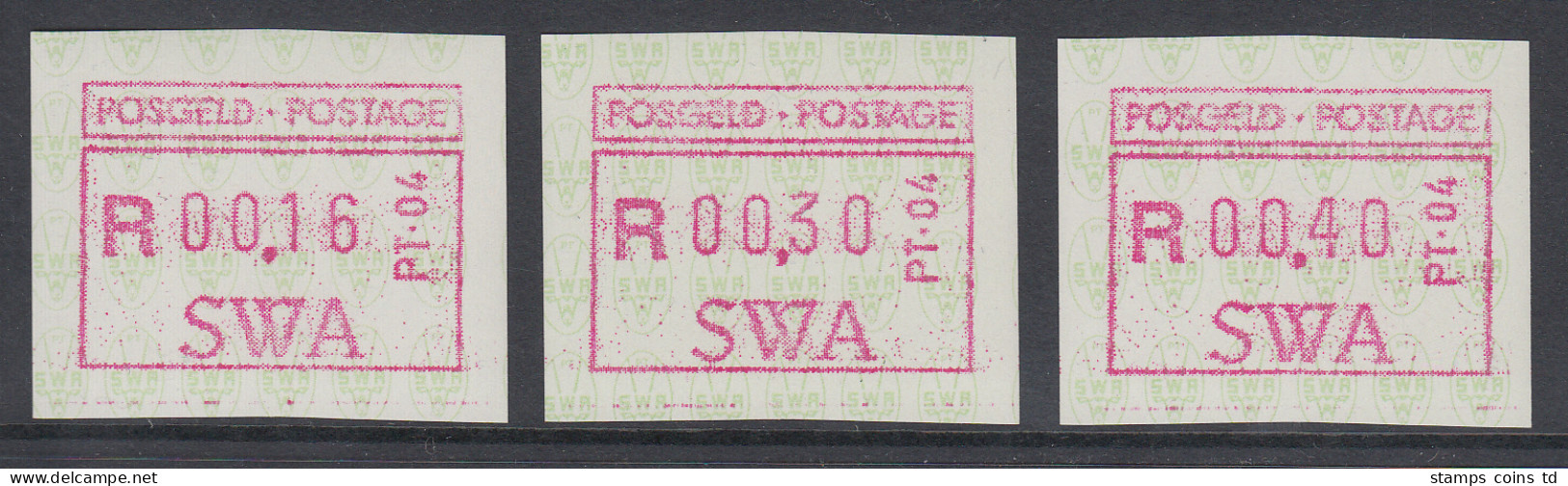 Südwestafrika FRAMA-ATM Nr.1  Aut.-Nr. PT-04 Satz 16-30-40 Aus OA ** - Viñetas De Franqueo (Frama)