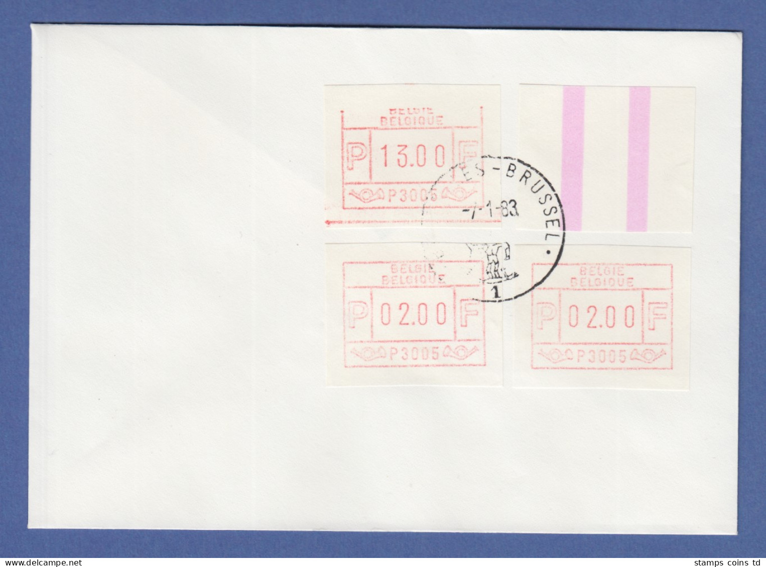 Belgien FRAMA-ATM Leerfeld Mit Endstreifen Mit 3 ATM Auf Blanco-Kuvert, O 7.1.83 - Other & Unclassified