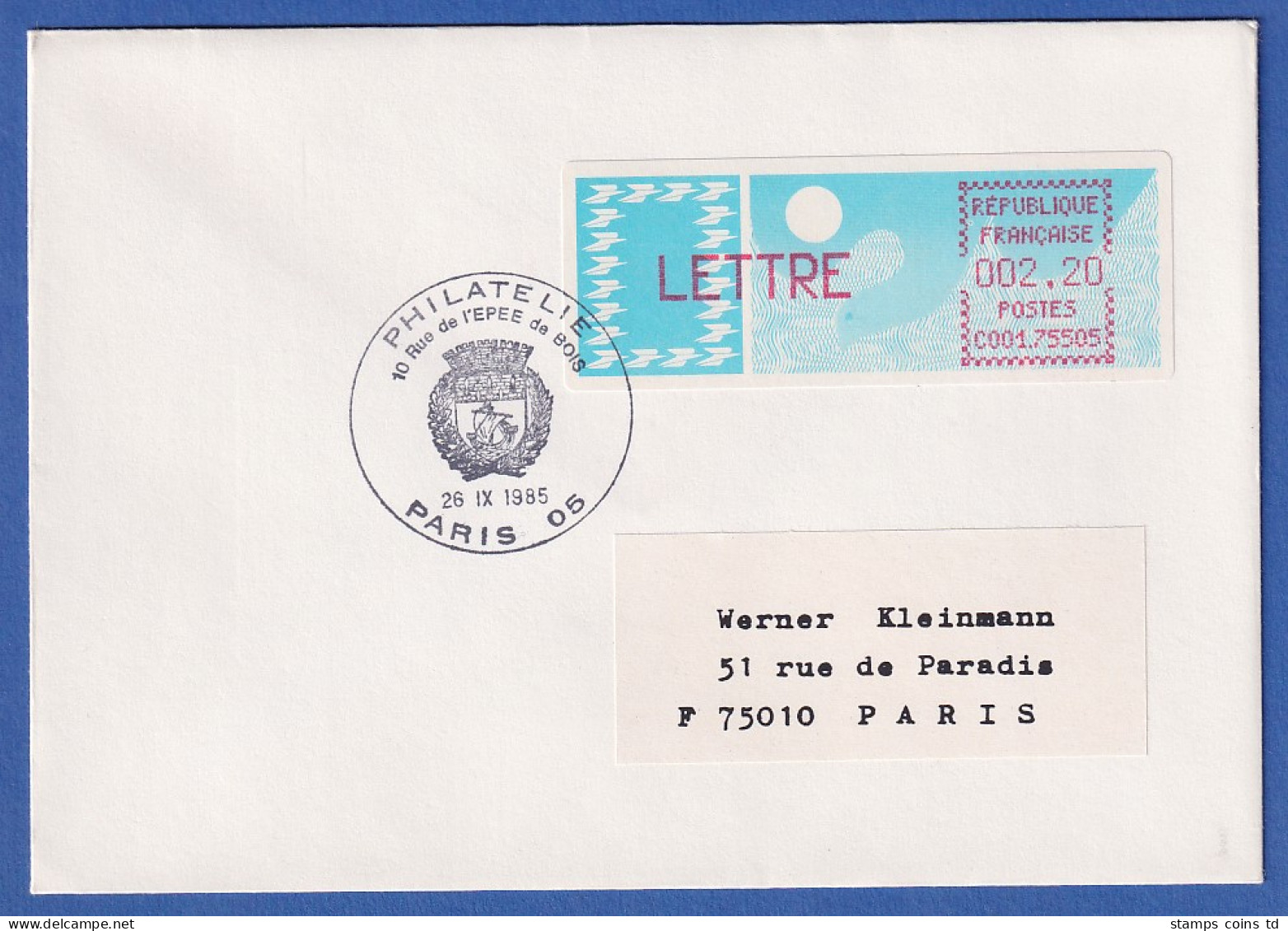 Frankreich-ATM Taube C001.75505 LETTRE 2,20 Auf FDC Mit Philatelie-O 26.9.85 - Other & Unclassified