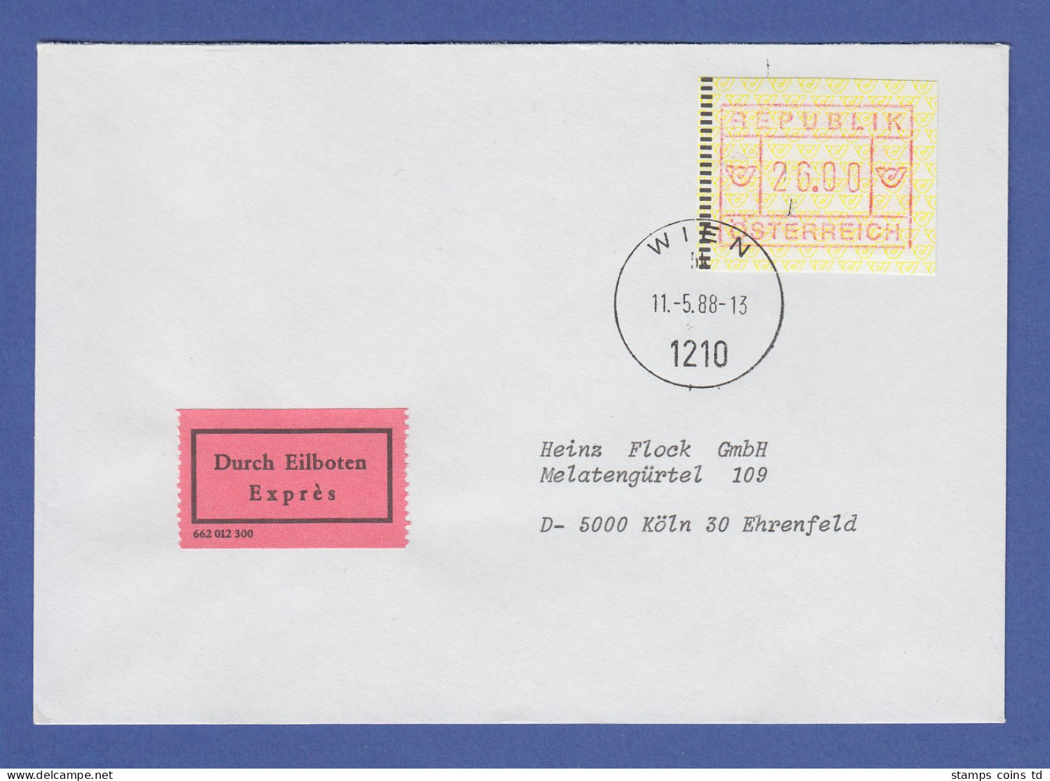 Österreich FRAMA-ATM 2.Ausgabe Hoher Wert 26.00 Auf Express FDC Wien Gel. N. D - Machine Labels [ATM]