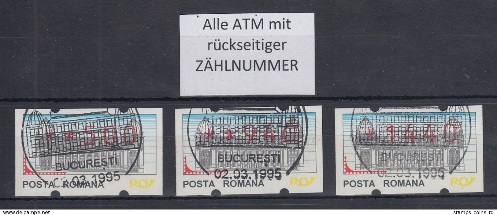 Rumänien 3 ATM 500,940,1440 Mit ET-Sonder-O Und Rückseitiger Zählnummer  - Vignette [ATM]