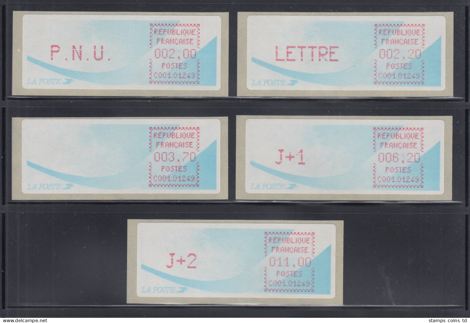 Frankreich ATM C001.01249 Papier Komet Druck Mittelrosa Satz 5 Werte  Tarif 9b - Autres & Non Classés