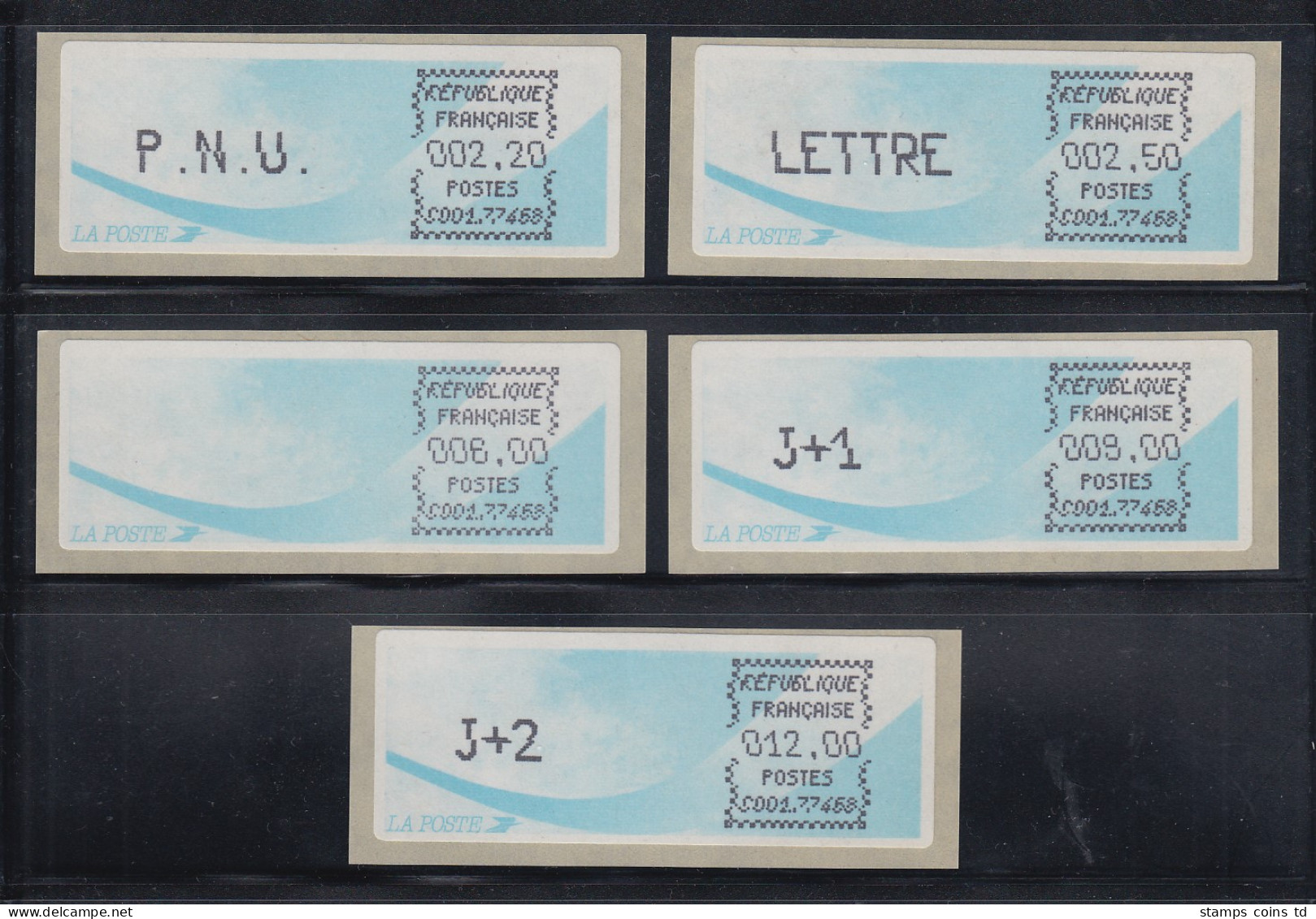 Frankreich ATM C001.77468 Papier Komet Druck Schwarz Satz 5 Werte Tarif 11b NDK - Autres & Non Classés