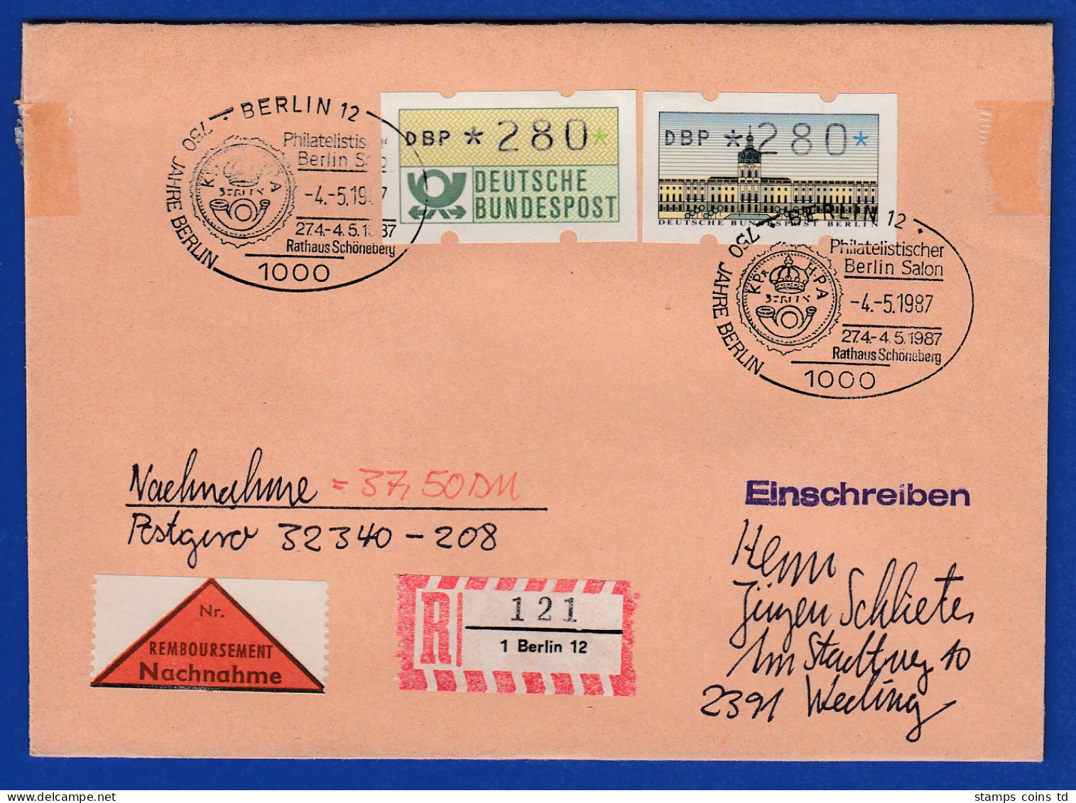 ATM Bund / Berlin Je Wert 280 Auf R-NN-Brief, FDC Ersttag 4.5.87 Mit Sonder-O  - Altri & Non Classificati