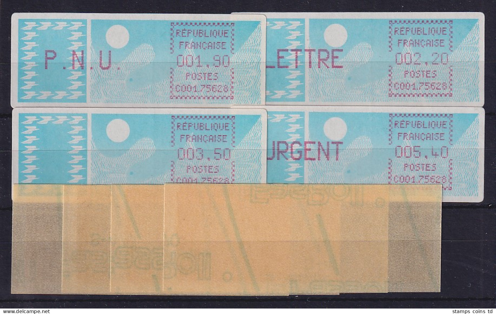 Frankreich-ATM Taube C001.75628 Paris 28  7.Tarif  Satz 4 Werte ** Sp.E.  - Other & Unclassified
