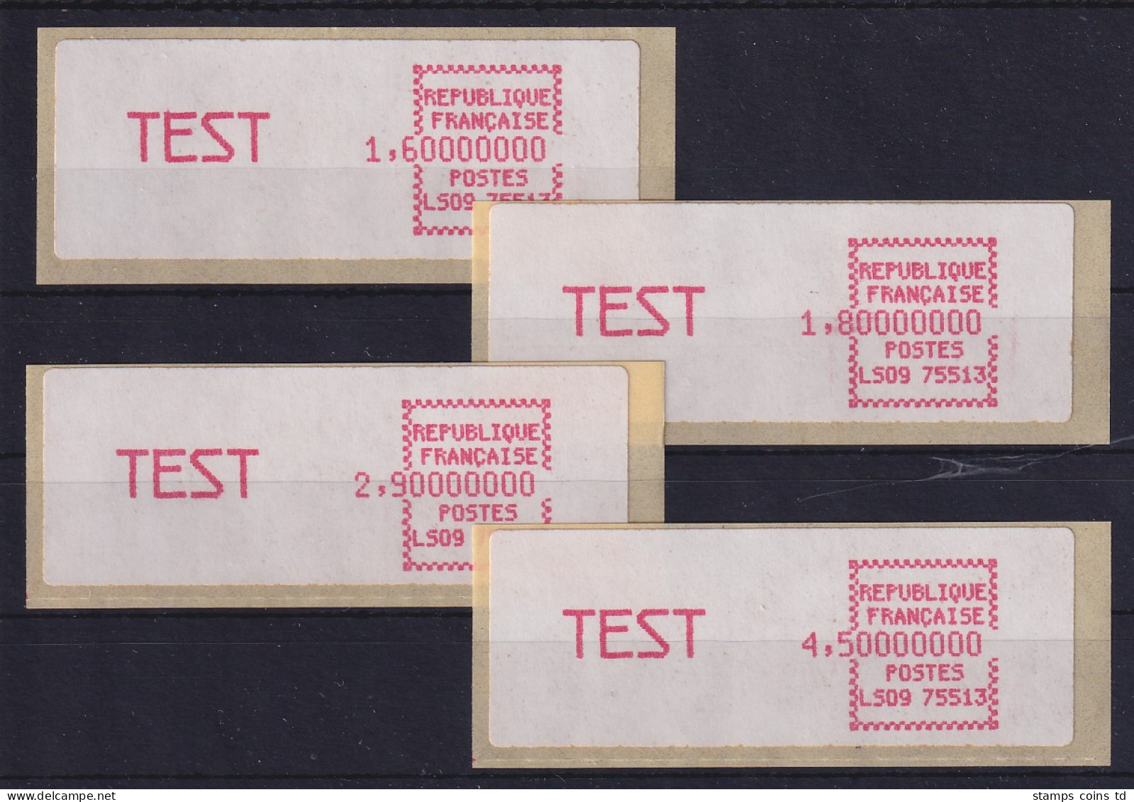 Frankreich ATM Crouzet LS09 75513 Satz TEST 4 Werte Spitze Ecken, Mittelrosa ** - Other & Unclassified