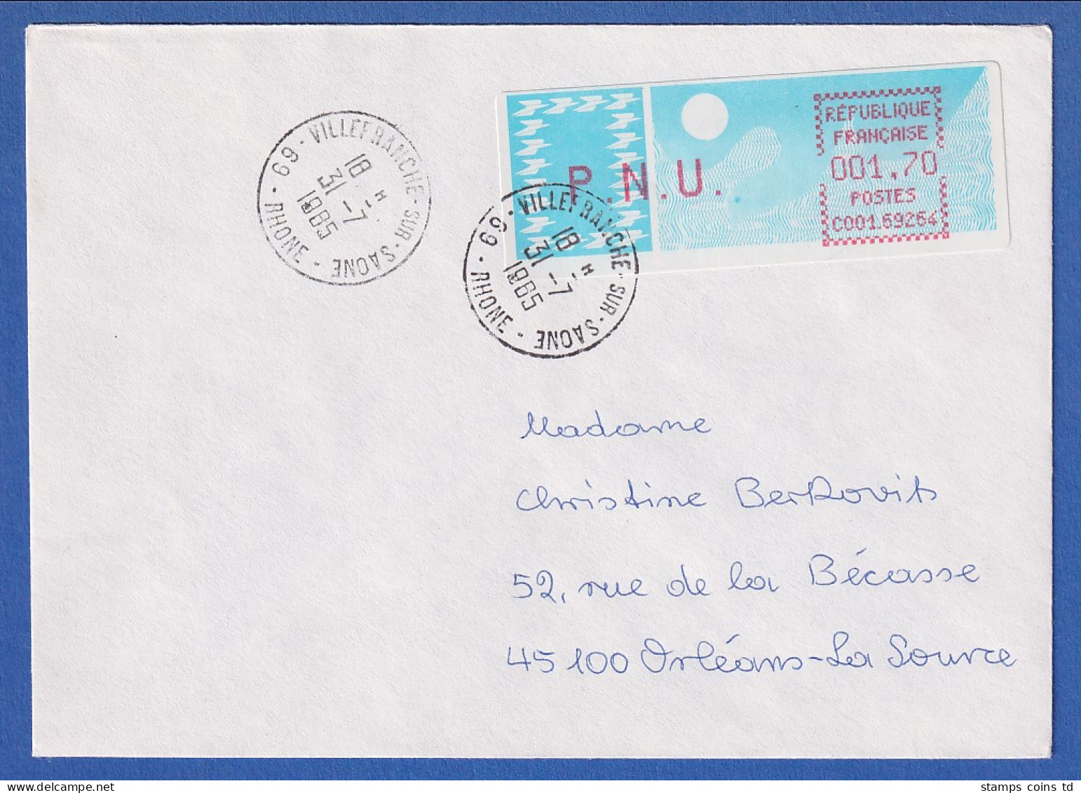 Frankreich-ATM Taube C001.69264 PNU 1,70 Auf FDC O VILLEFRANCHE 31.7.85 - Other & Unclassified