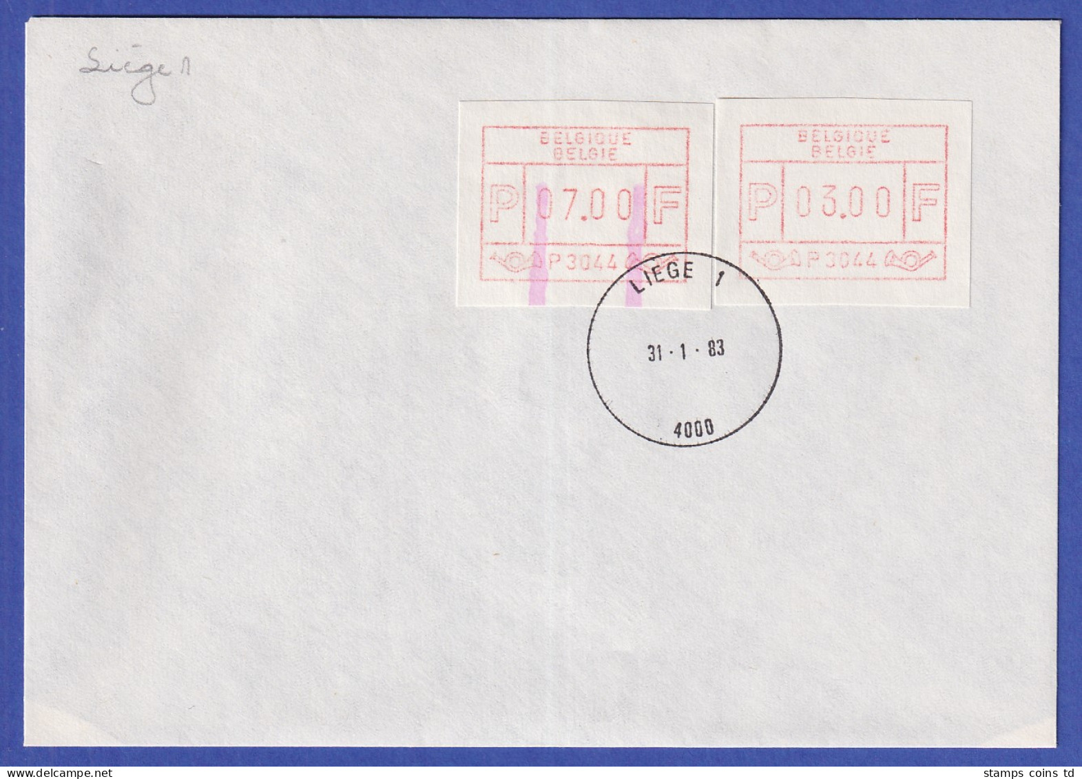 Belgien FRAMA-ATM P3044 Mit ENDSTREIFEN-Ende Auf FDC LIEGE 1 ,  31.1.83 - Other & Unclassified