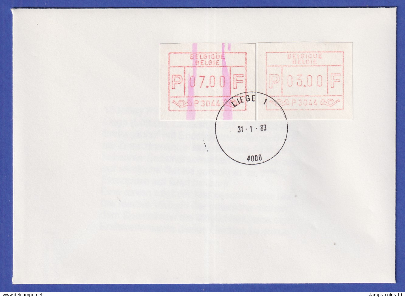 Belgien FRAMA-ATM P3044 Mit ENDSTREIFEN Auf FDC LIEGE 1 ,  31.1.83 - Autres & Non Classés