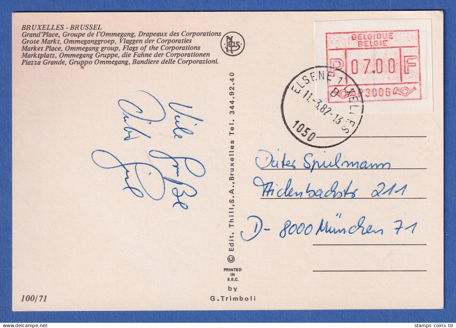 Belgien FRAMA-ATM 1.Ausgabe Aut.-Nr. P3006 Wert 7,00 Auf Karte Aus Ixelles 1982 - Sonstige & Ohne Zuordnung