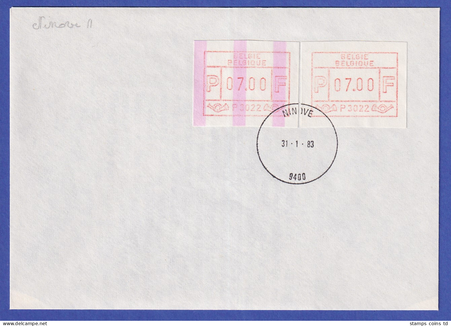 Belgien FRAMA-ATM P3022 Mit ENDSTREIFEN In MIF Auf FDC NINOVE  31.1.83 - Other & Unclassified