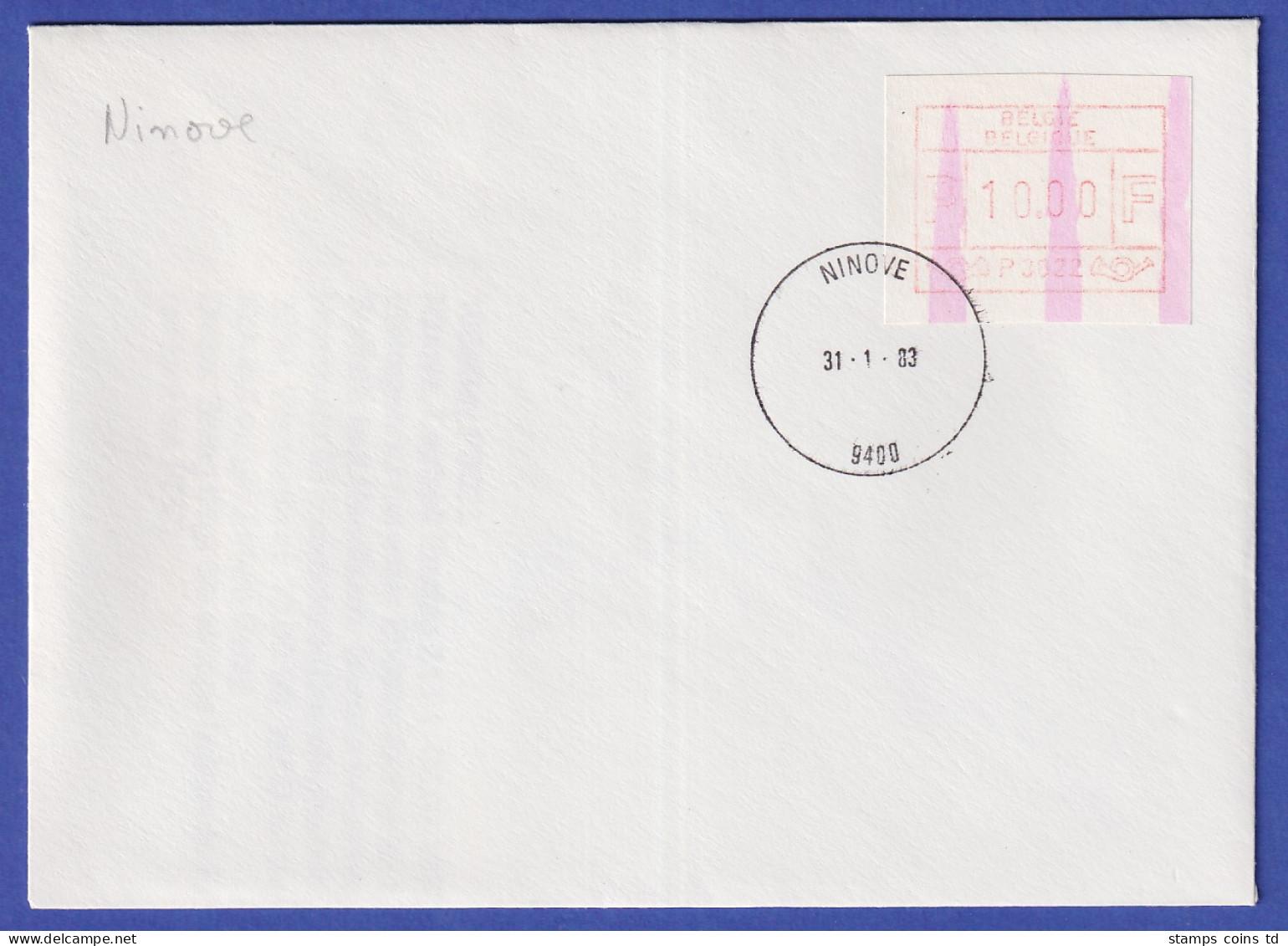 Belgien FRAMA-ATM P3022 Mit ENDSTREIFEN  Auf FDC NINOVE  31.1.83 - Otros & Sin Clasificación