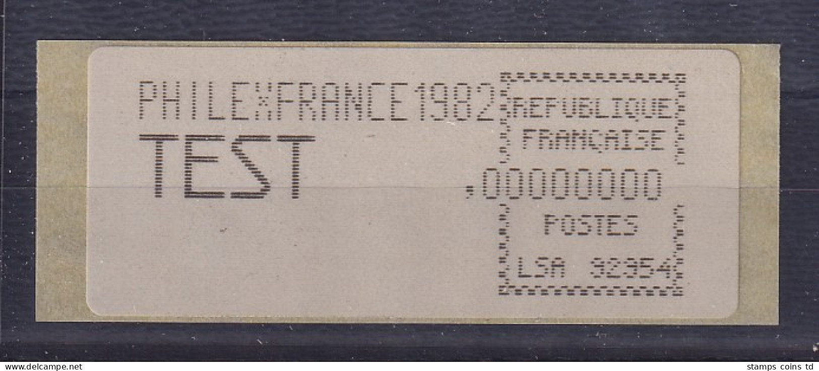 Frankreich Sonder-ATM PHILEXFRANCE 1982 Druckprobe TEST REPUBLIQUE F Schwarz** - Other & Unclassified