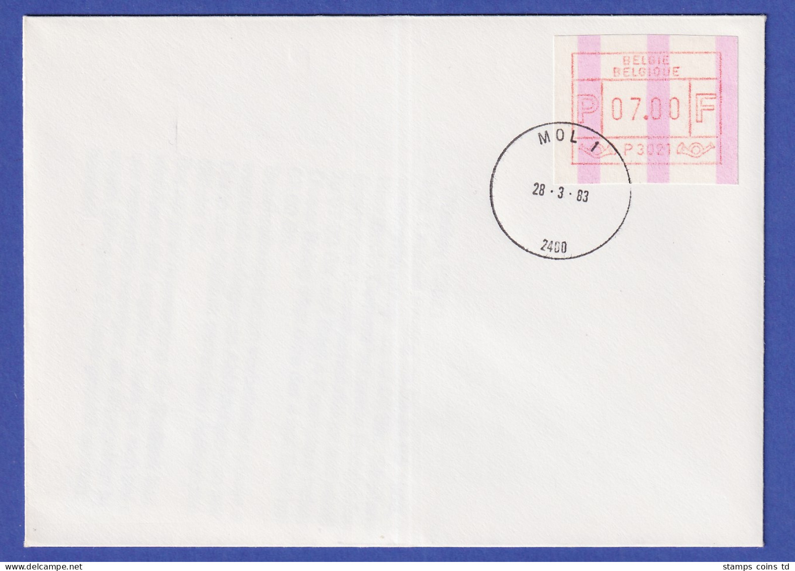 Belgien FRAMA-ATM P3021 Mit ENDSTREIFEN  Auf FDC MOL 1  28.3.83 - Sonstige & Ohne Zuordnung