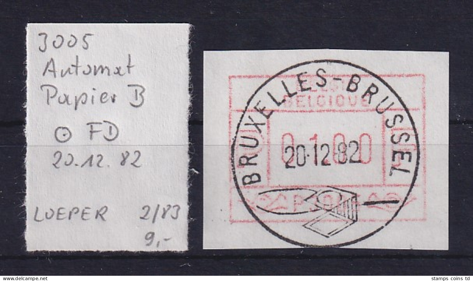 Belgien FRAMA-ATM 1.Ausgabe P3005 Auf Y-Papier Mit ET-O 20.12.82  - Sonstige & Ohne Zuordnung