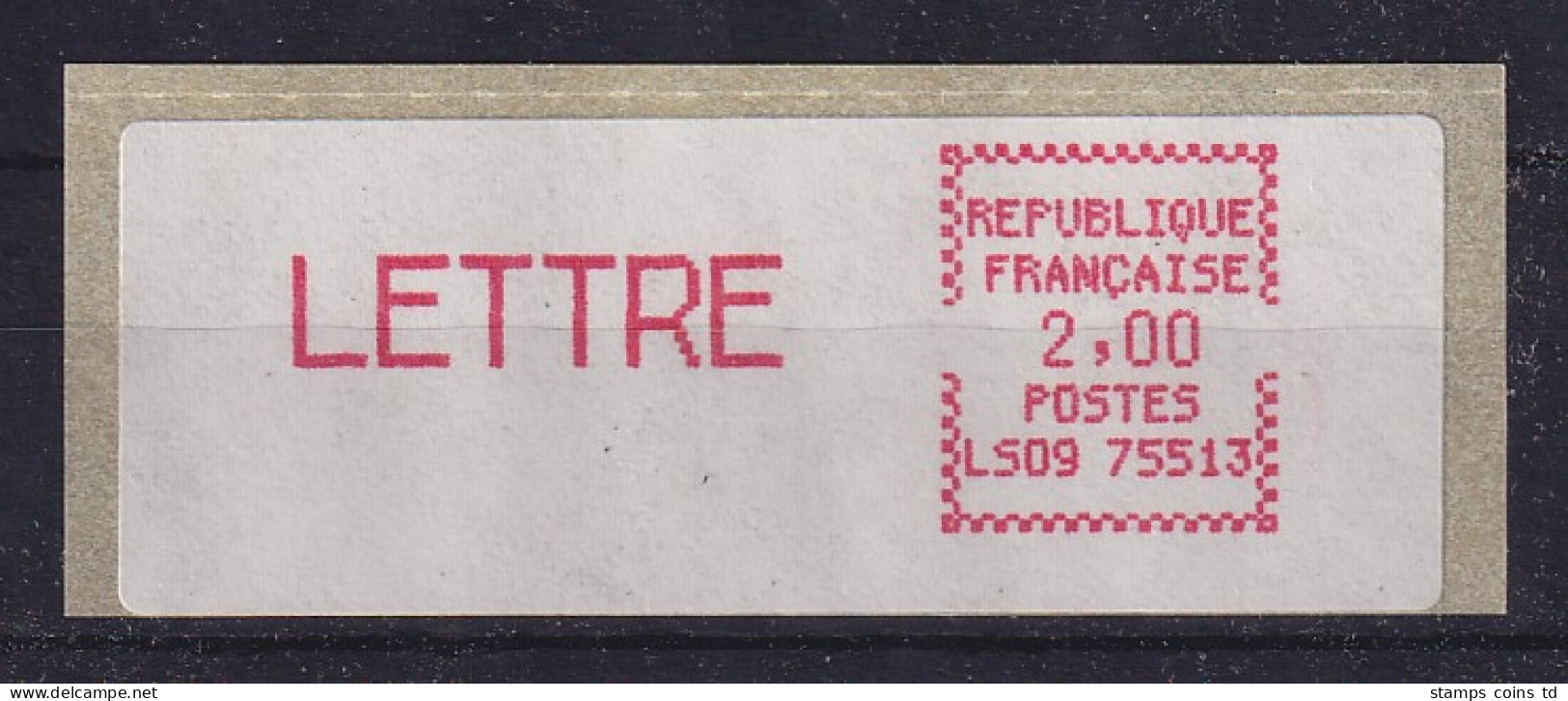 Frankreich ATM Crouzet LS09 75513 Wert LETTRE 2,00 Spitze Ecken, Mittelrosa ** - Andere & Zonder Classificatie