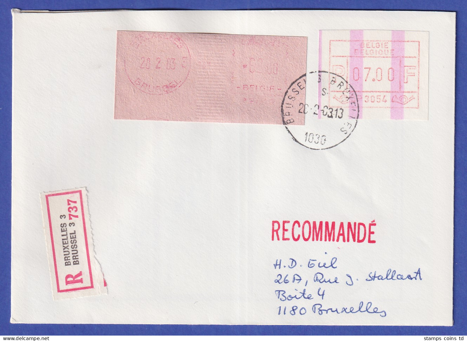 Belgien FRAMA-ATM P3054 Mit ENDSTREIFEN In MIF Mit SFS Auf FDC BRUSSEL 28.2.83 - Otros & Sin Clasificación