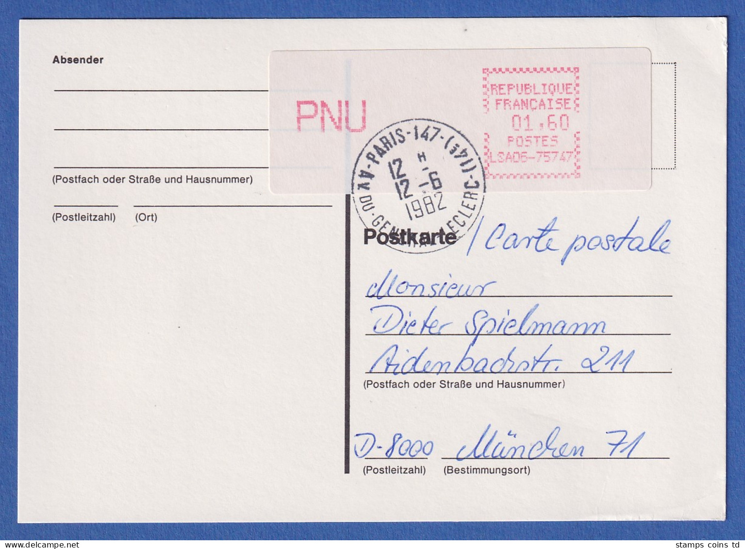 Frankreich ATM CGA-Alcatel LSA06-75747 Sp. Ecken PNU 1,60 Auf Postkarte Nach D - Sonstige & Ohne Zuordnung
