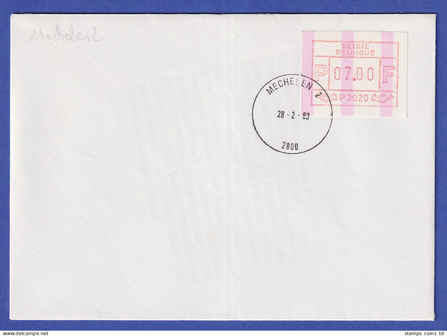 Belgien FRAMA-ATM P3020 Mit ENDSTREIFEN  Auf FDC MECHELEN 2  28.2.83 - Otros & Sin Clasificación