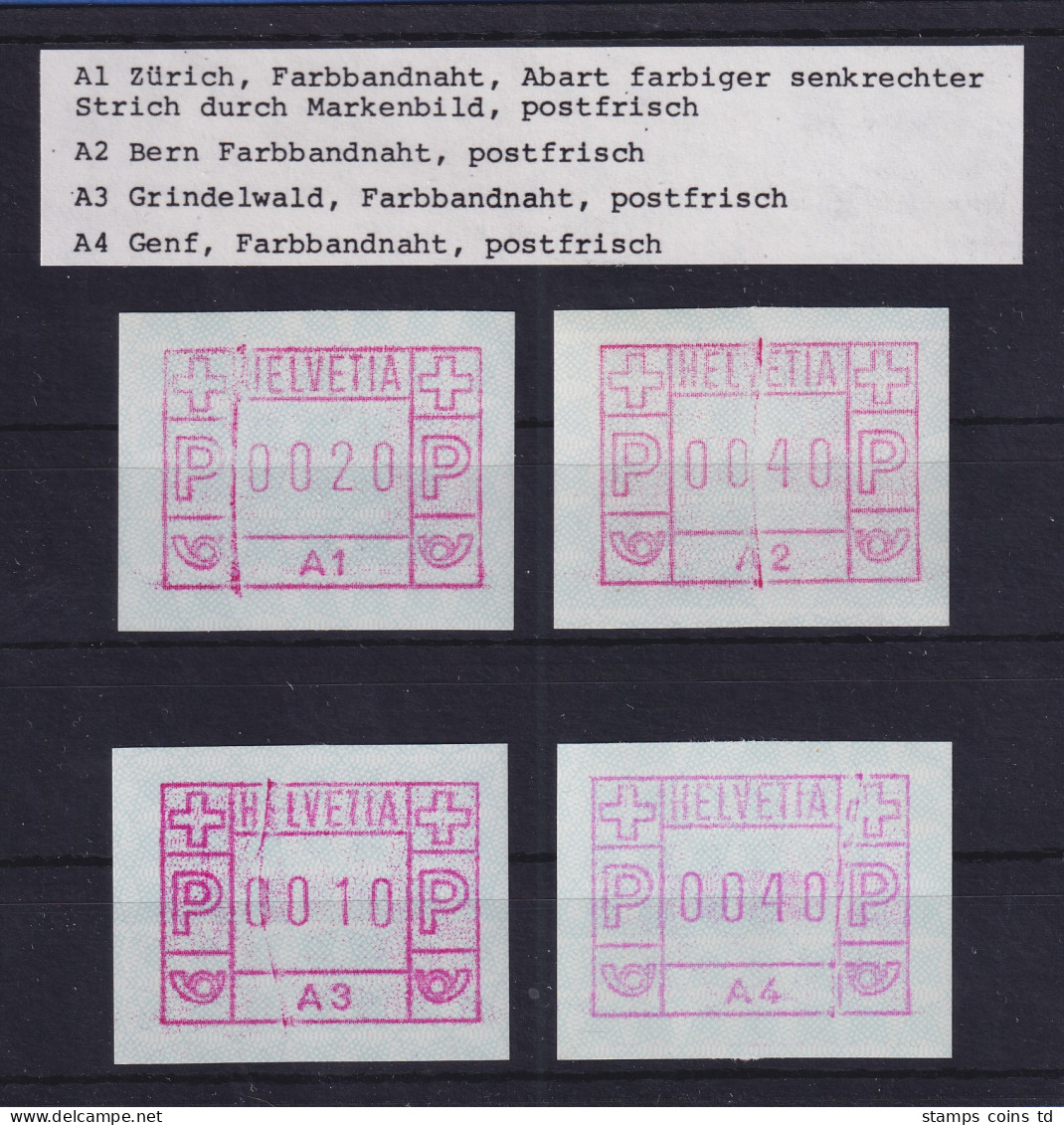 Schweiz 1976, 1. FRAMA-ATM Ausgabe A1-A4 ** Alle Mit Vertik. FARBBANDNAHT !  - Sellos De Distribuidores