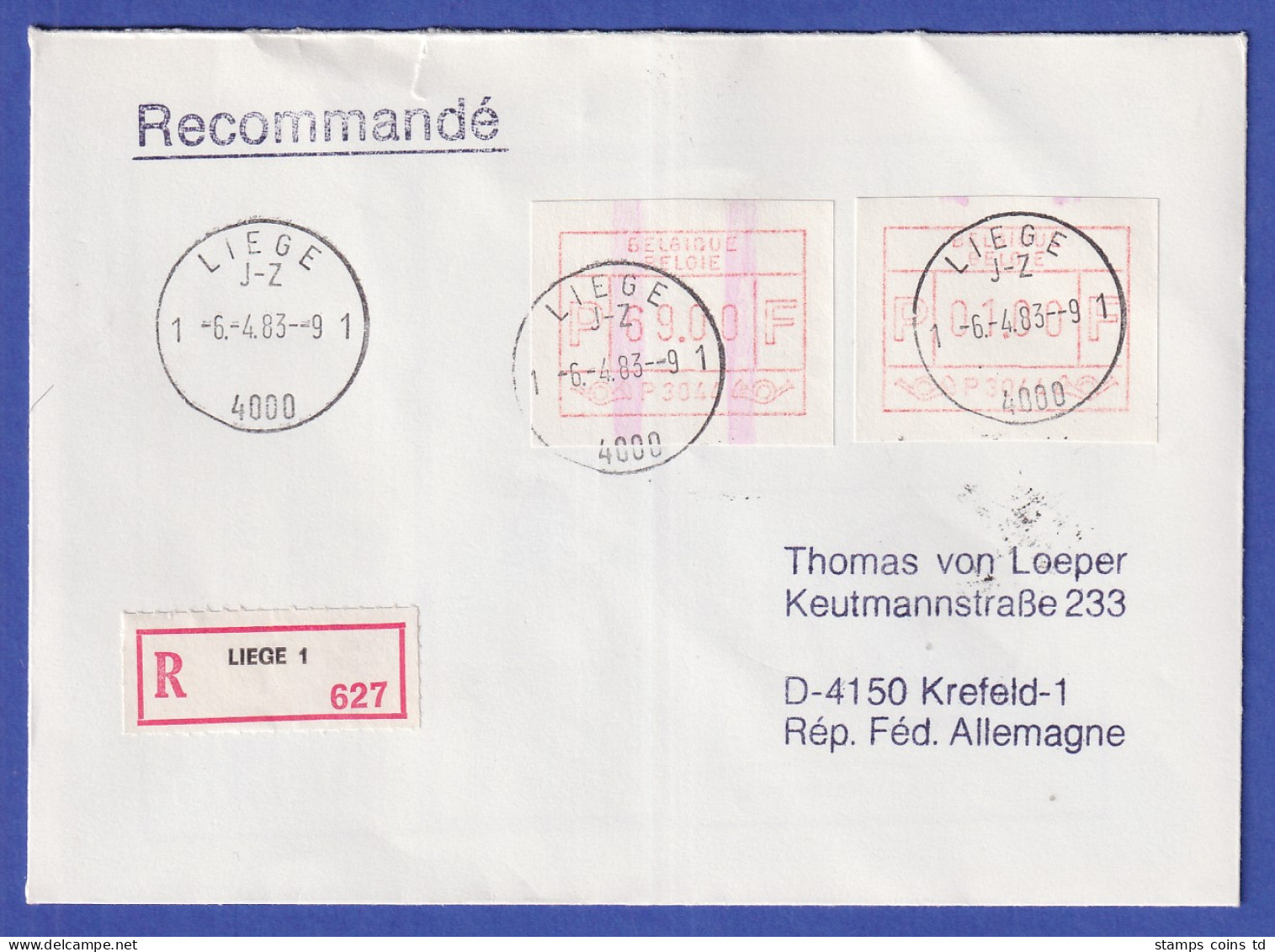 Belgien FRAMA-ATM P3044 69,00 Mit ENDSTREIFEN In MIF Auf R-Brief O LIEGE 6.4.83  - Autres & Non Classés