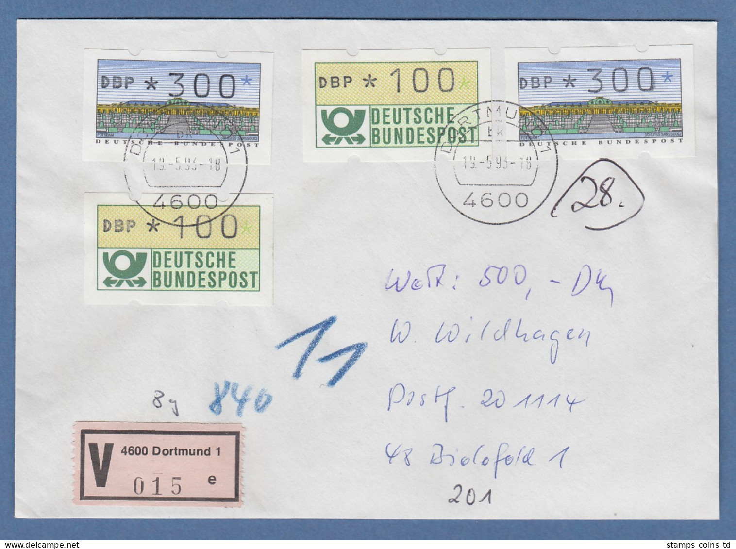 ATM 2.1.1 Und 2.1.2 Je Wert 300 In MIF Auf Wertbrief, Ersttag 19.5.93 O Dortmund - Vignette [ATM]