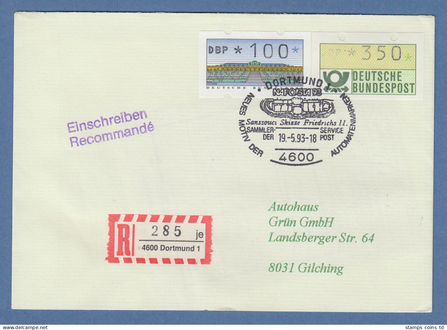 ATM 1.2 Und 2.1.2 Werte 350 Und 100 Auf R-Brief Nach Gilching. FDC 19.5.93.  - Timbres De Distributeurs [ATM]