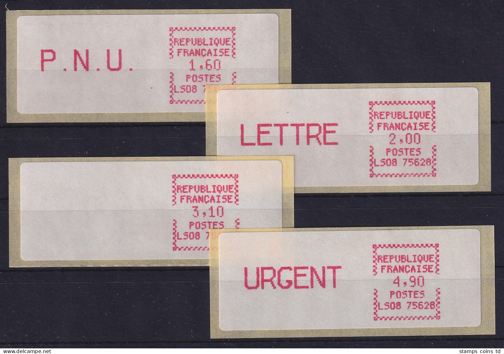 Frankreich ATM Crouzet LS08 75628 Satz 4. Tarif, Spitze Ecken, Mittelrosa - Andere & Zonder Classificatie