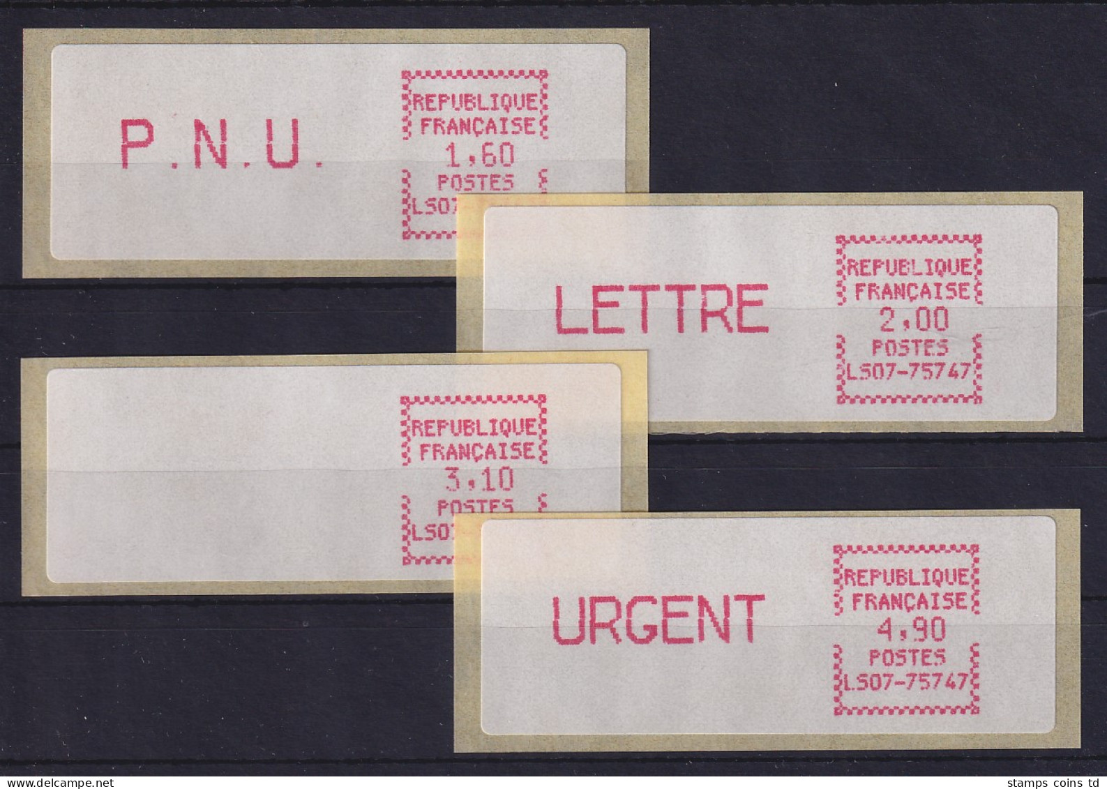 Frankreich ATM Crouzet LS07-75747 Satz 4. Tarif, Spitze Ecken, Mittelrosa - Andere & Zonder Classificatie